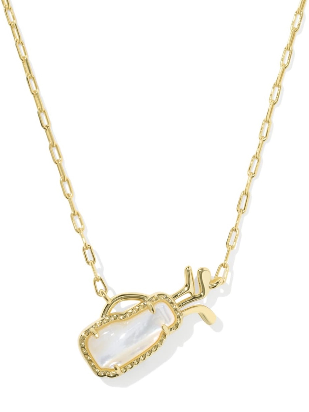 Kendra Scott Golf Bag Pendant Necklace 14k Gold Plated & White Mother of Pearl